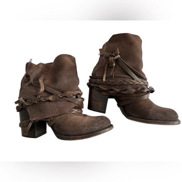 freebird Shoes - Freebird FB CAIRO Dark Brown Ankle Booties with Braided Straps